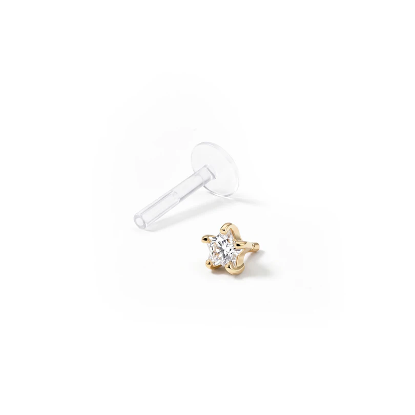 14k aukso labret auskaras iš PTFE su žvaigždutės formos kristalu