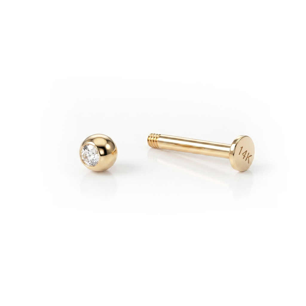 Labret auskaras iš 14k aukso su kristalu