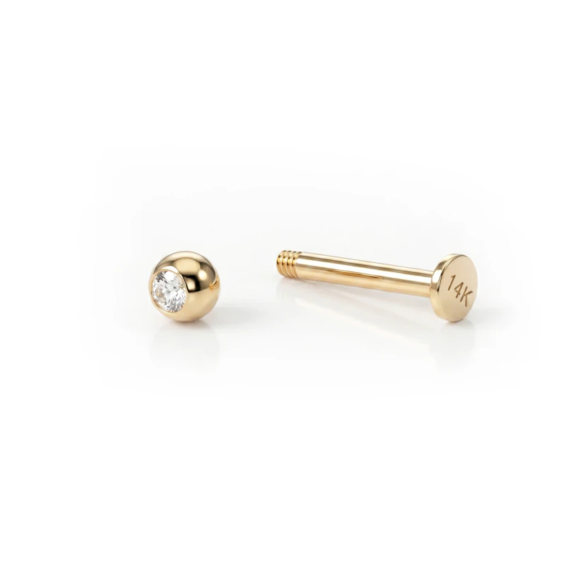 Labret auskaras iš 14k aukso su kristalu
