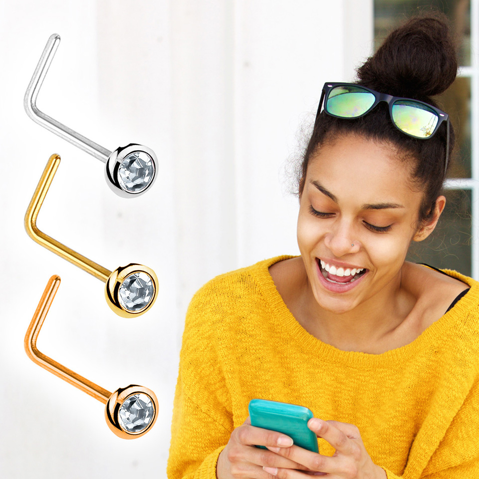 Auskaras į nosį iš 14k aukso su įtvirtintu kristalu