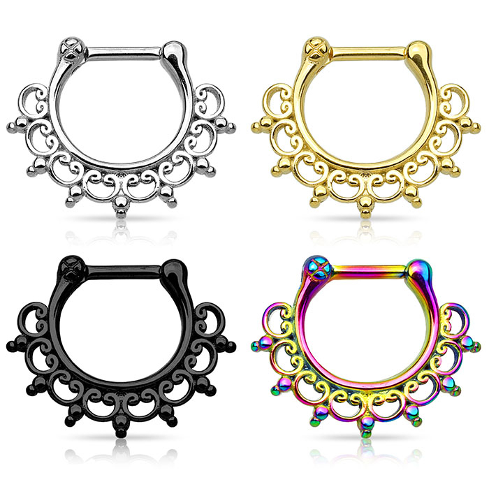 Nosies pertvaros auskaras iš chirurginio plieno su ornamentu