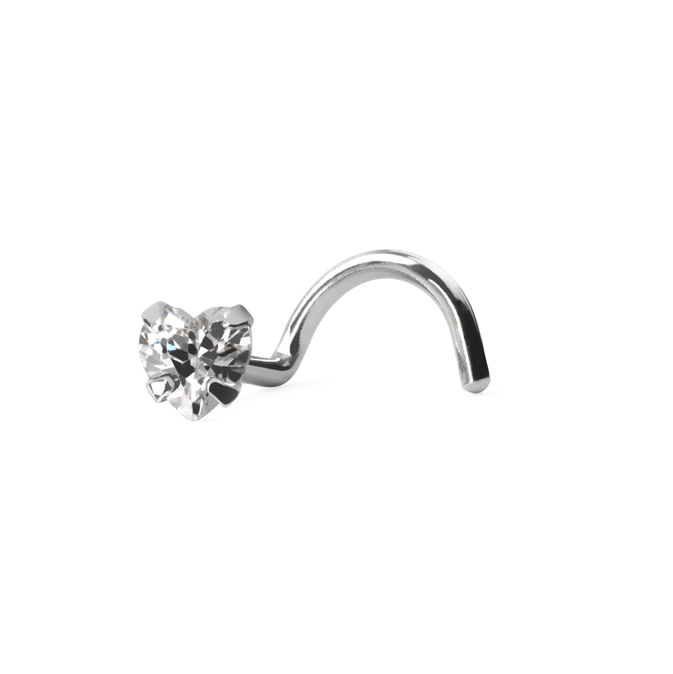 Auskaras į nosį iš 14k aukso su širdelės formos kristalu