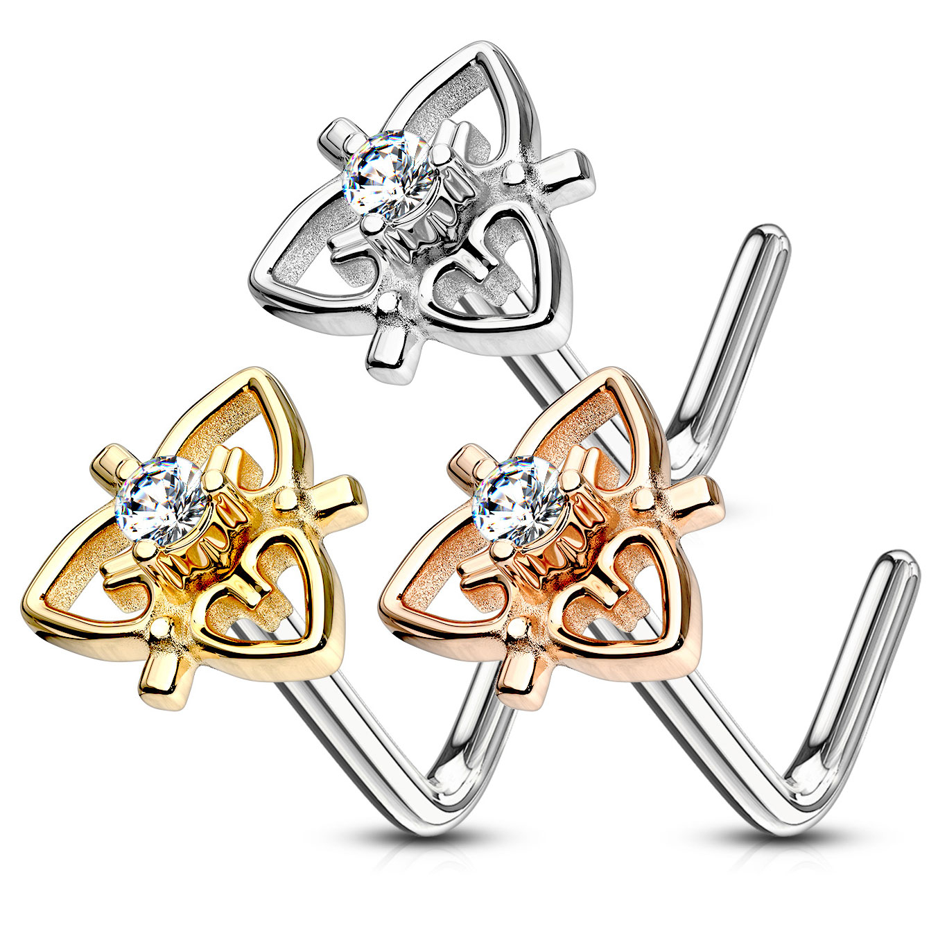 Auskaras į nosį su kristalu ir širdele iš filigrano