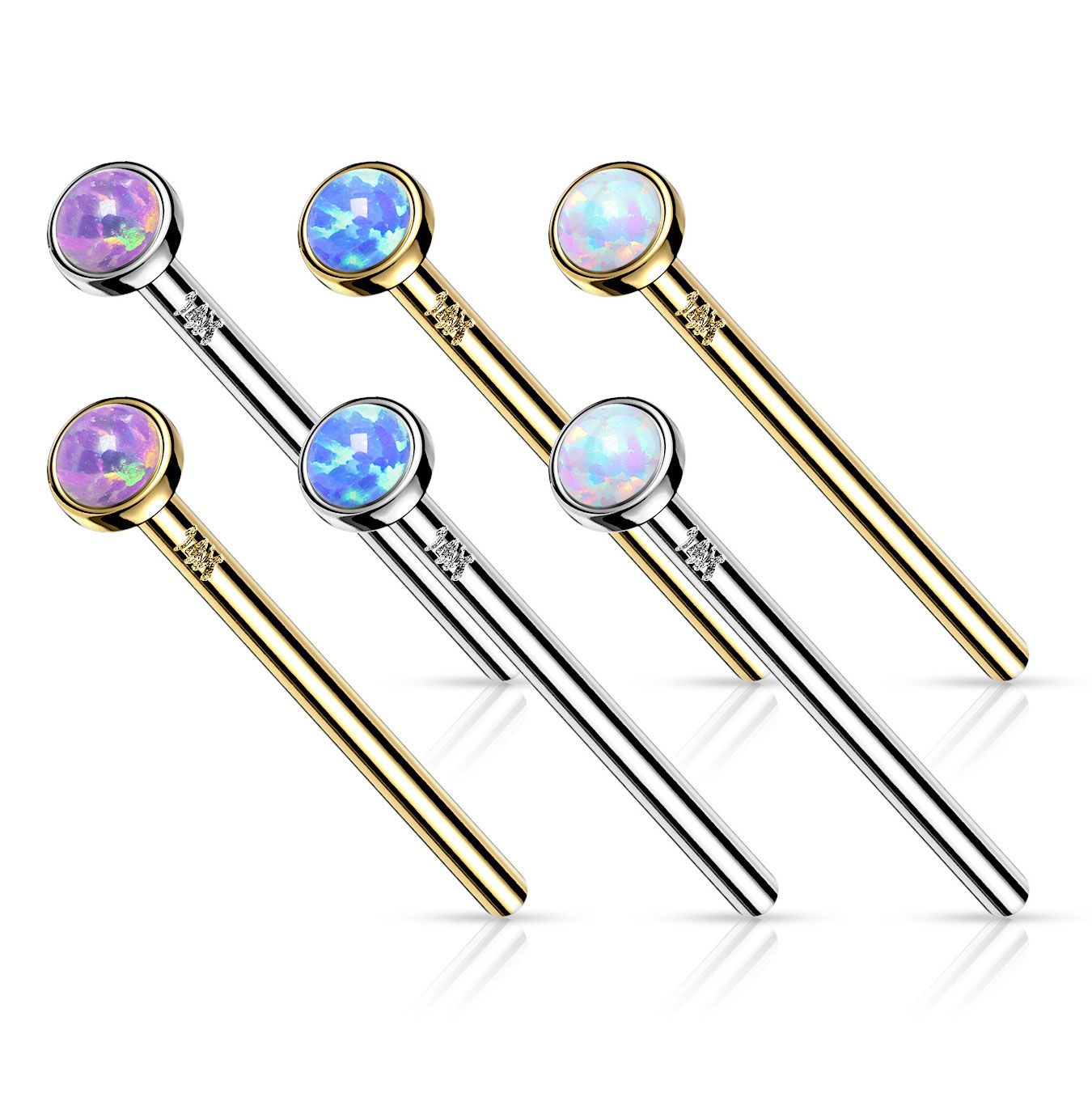 Fishtail auskaras į nosį iš 14k aukso su bezel formos opalu