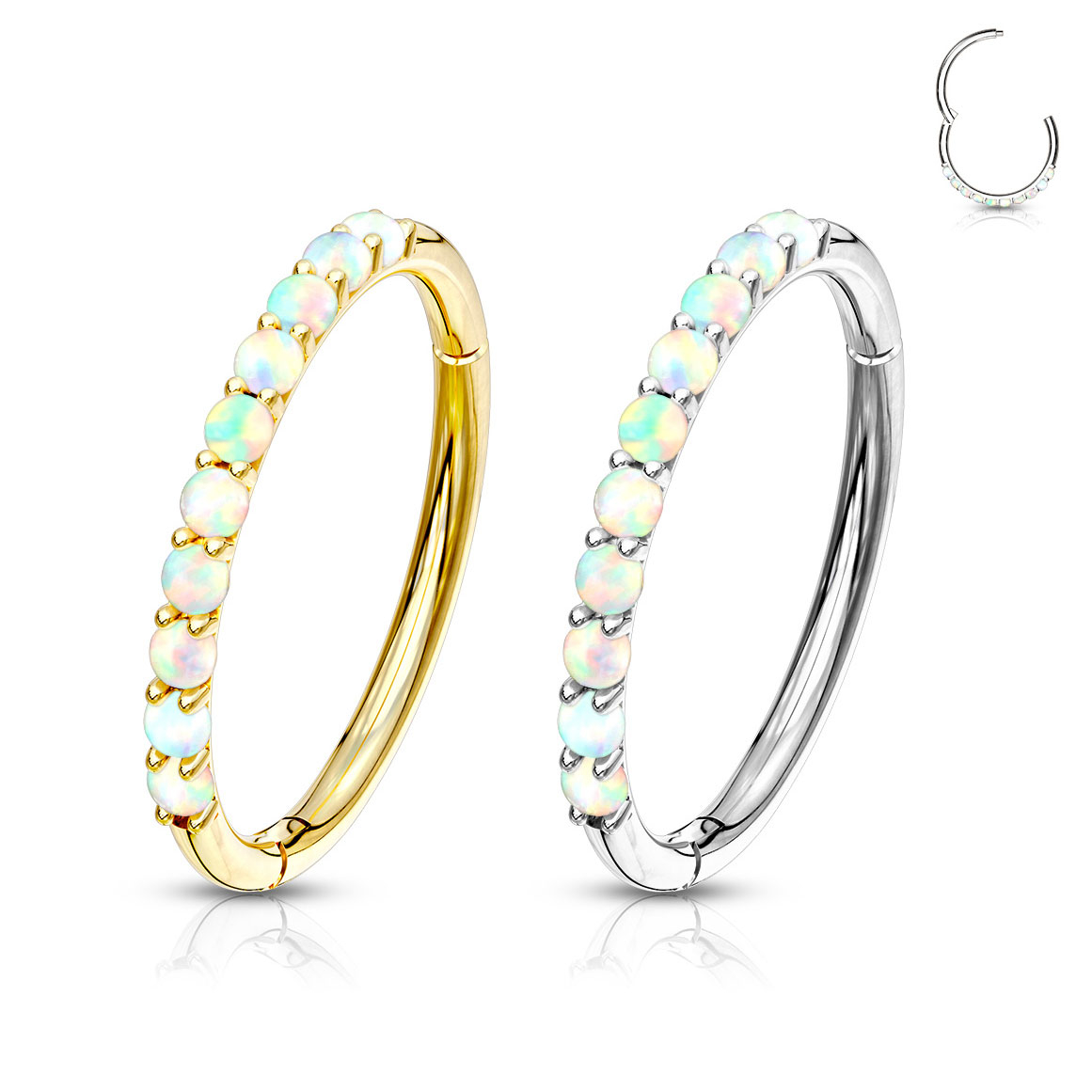 Žiedinis auskaras iš 14k aukso su opalo kristalais