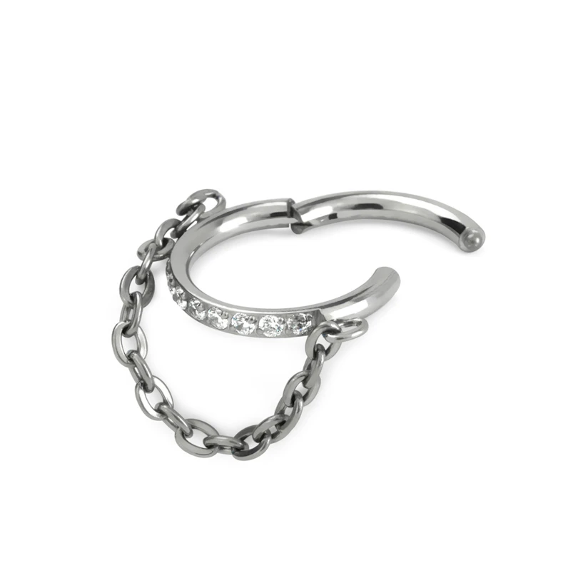 Jeweled hinged ring with chains