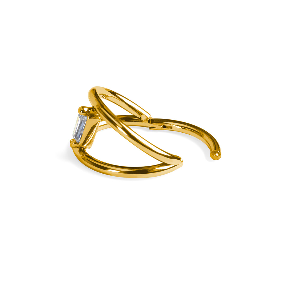 Titano dvigubas žiedinis auskaras su jungiamąja akute