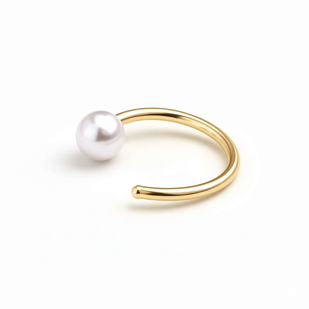 Atviras titano žiedas su perlu