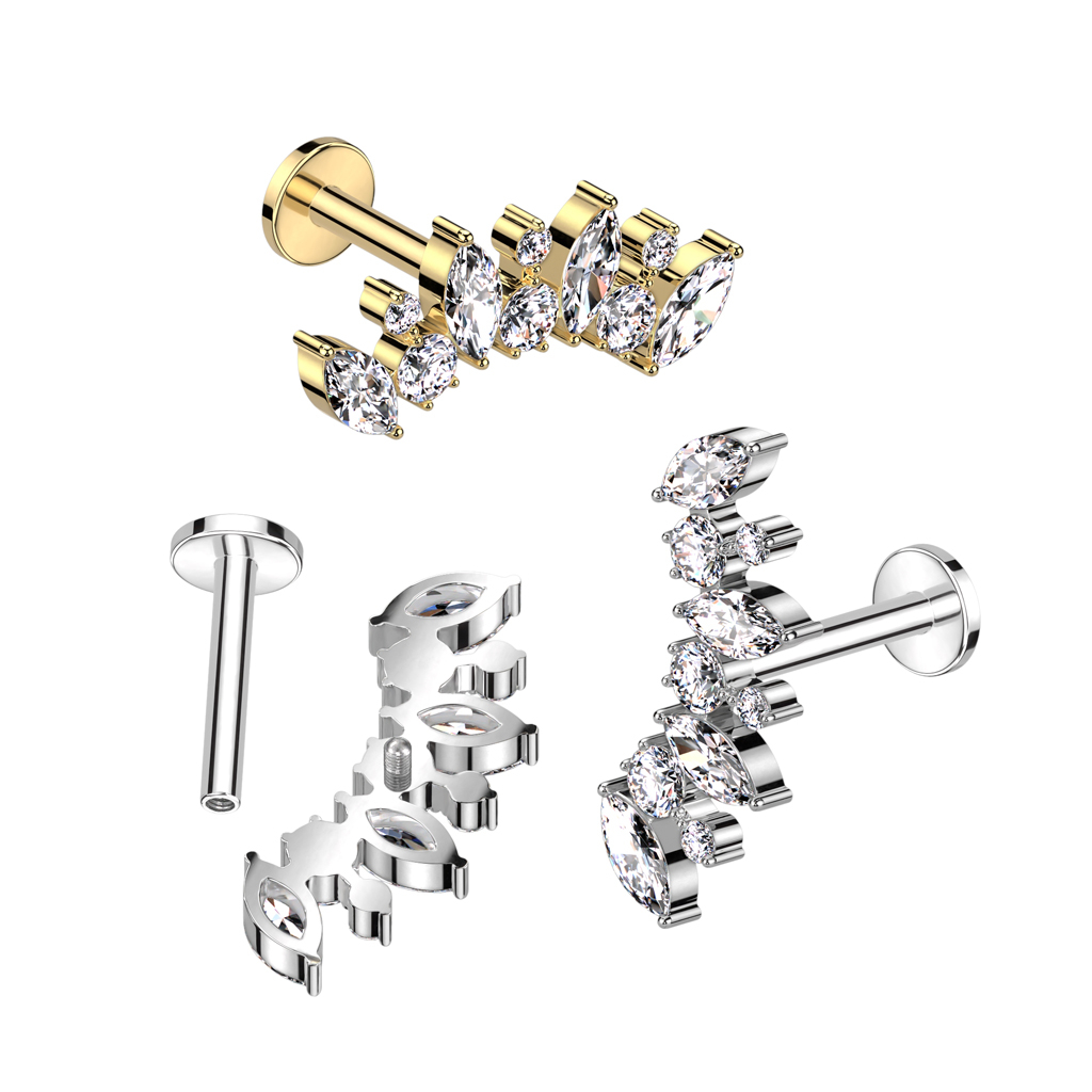 Labret auskaras iš titano su markizės ir apvalaus šlifavimo akmenėliais