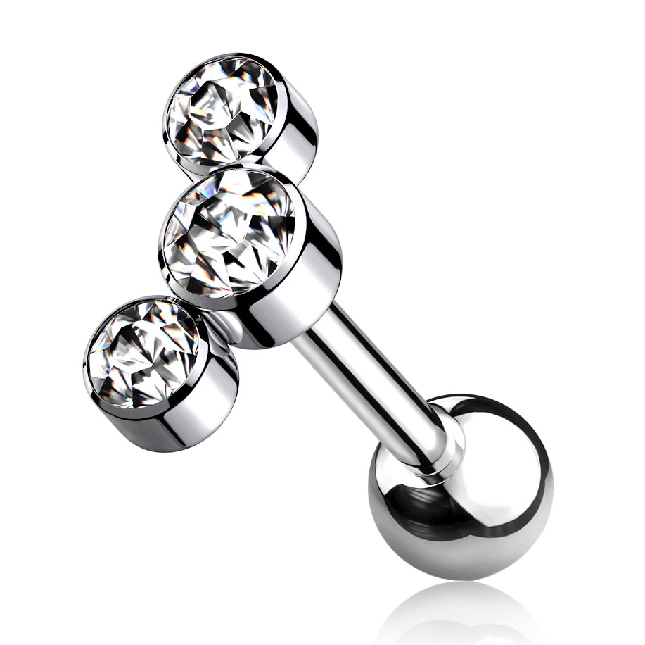 Labret auskaras iš titano su trimis kristalais