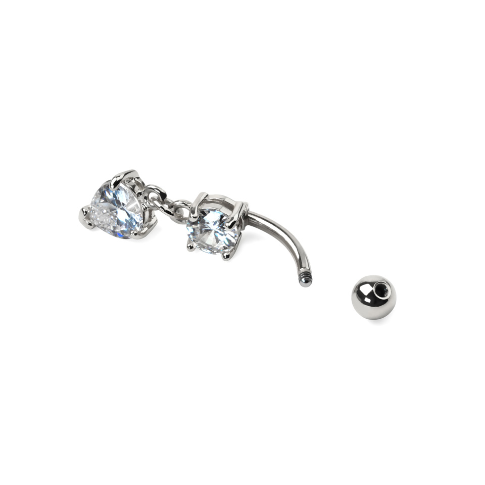 Auskaras į bambą su širdelės formos pakabuku ir kristalu