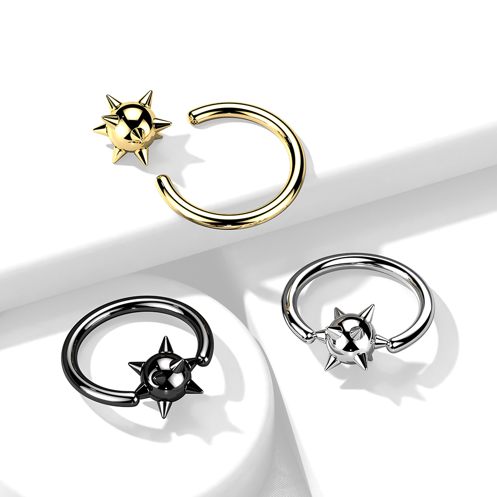 Žiedinis auskaras su užspaudžiamu spygliuotu rutuliuku